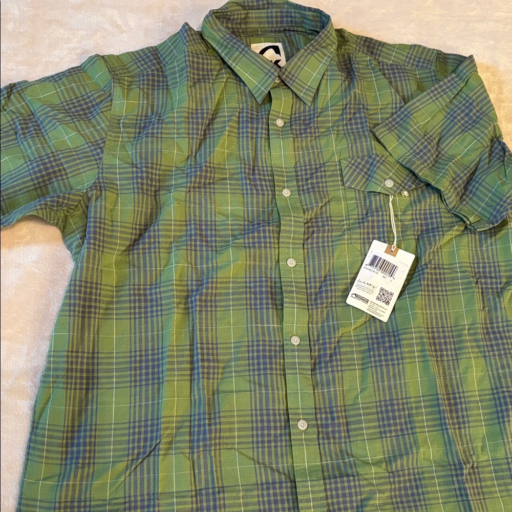 Mountain Khakis short sleeve new Shoreline shirt mint green purple XL plaid VTG